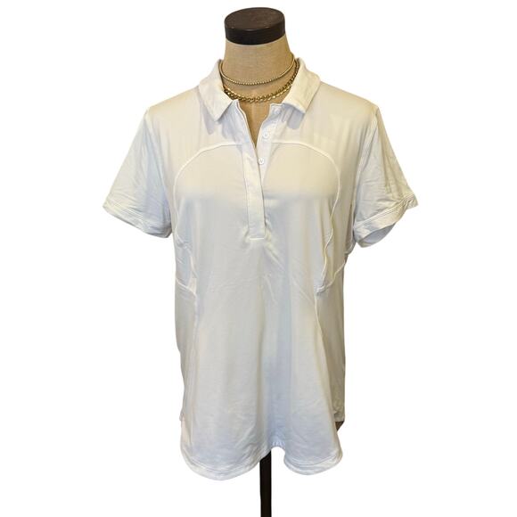 LULULEMON White Athleisure Polo Shirt Top Women size 12 or XL - Picture 1 of 6